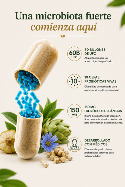 Probióticos + Prebióticos | Desinflamación y Reparación Intestinal